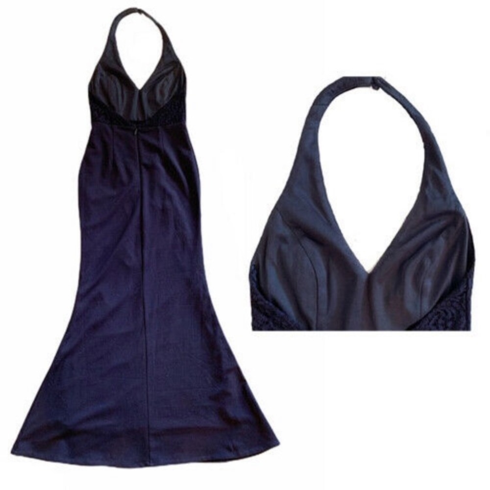 Lulus Navy Blue Lace Halter Maxi Love Potion dress